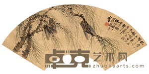 倪田 1905年作 柳蝉 扇面镜心 17.7X52cm